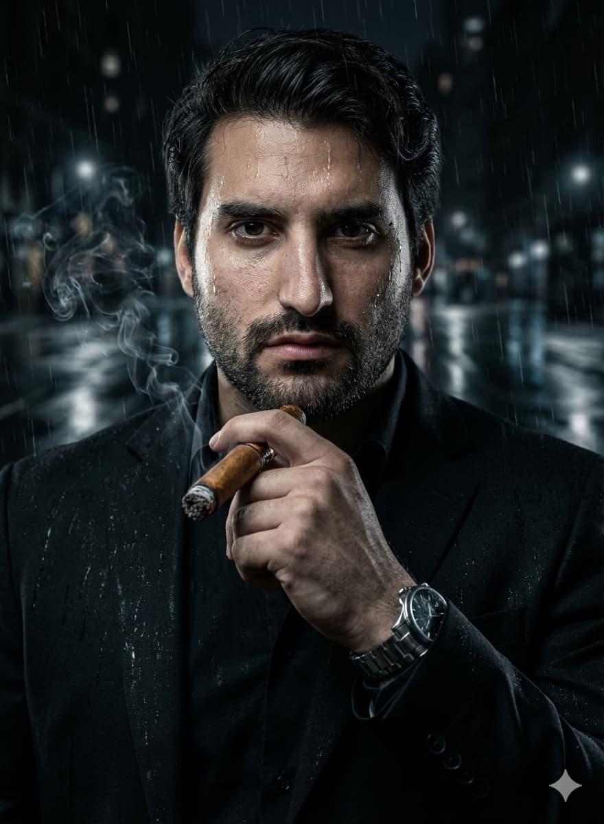 Ночной брутал с сигарой по фото нейросеть